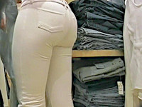 At first I filmed a well-shaped shop assistant in sexy white jeans, then a pretty shopper with spectacular ass. Go ahead and check them out!