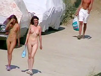 Absolutely naked girls have no shame when walking along the streets and demonstrating the pussies and boobs!